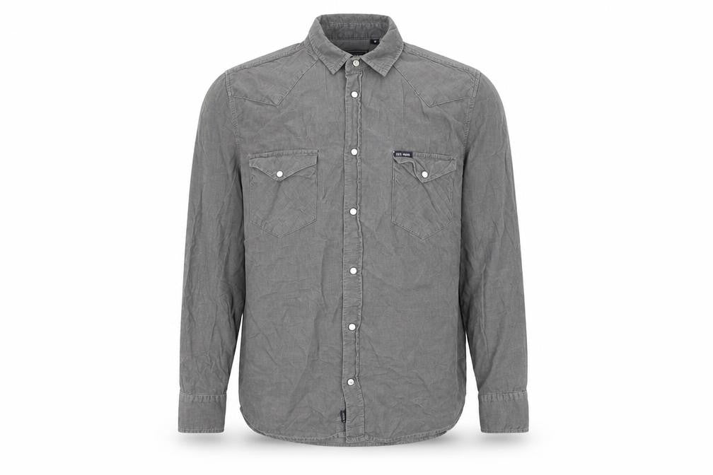 An Ambrose Brand Mens Grey Cotton Button-Up Size M Collared Button