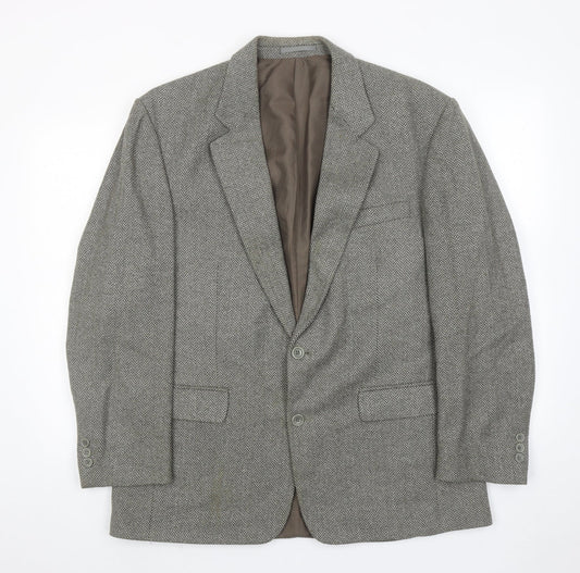 Greenwoods Mens Green Herringbone Wool Jacket Suit Jacket Size 42 Regular