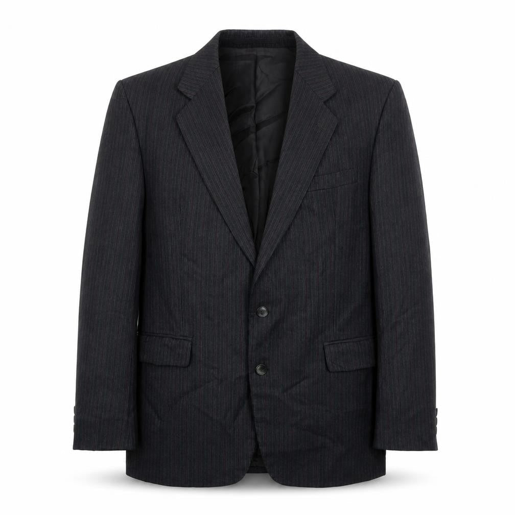 The label Mens Grey Striped Wool Jacket Suit Jacket Size 44 Regular