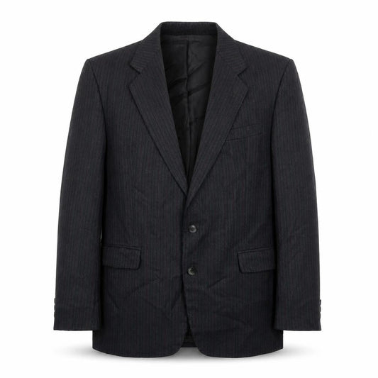 The label Mens Grey Striped Wool Jacket Suit Jacket Size 44 Regular