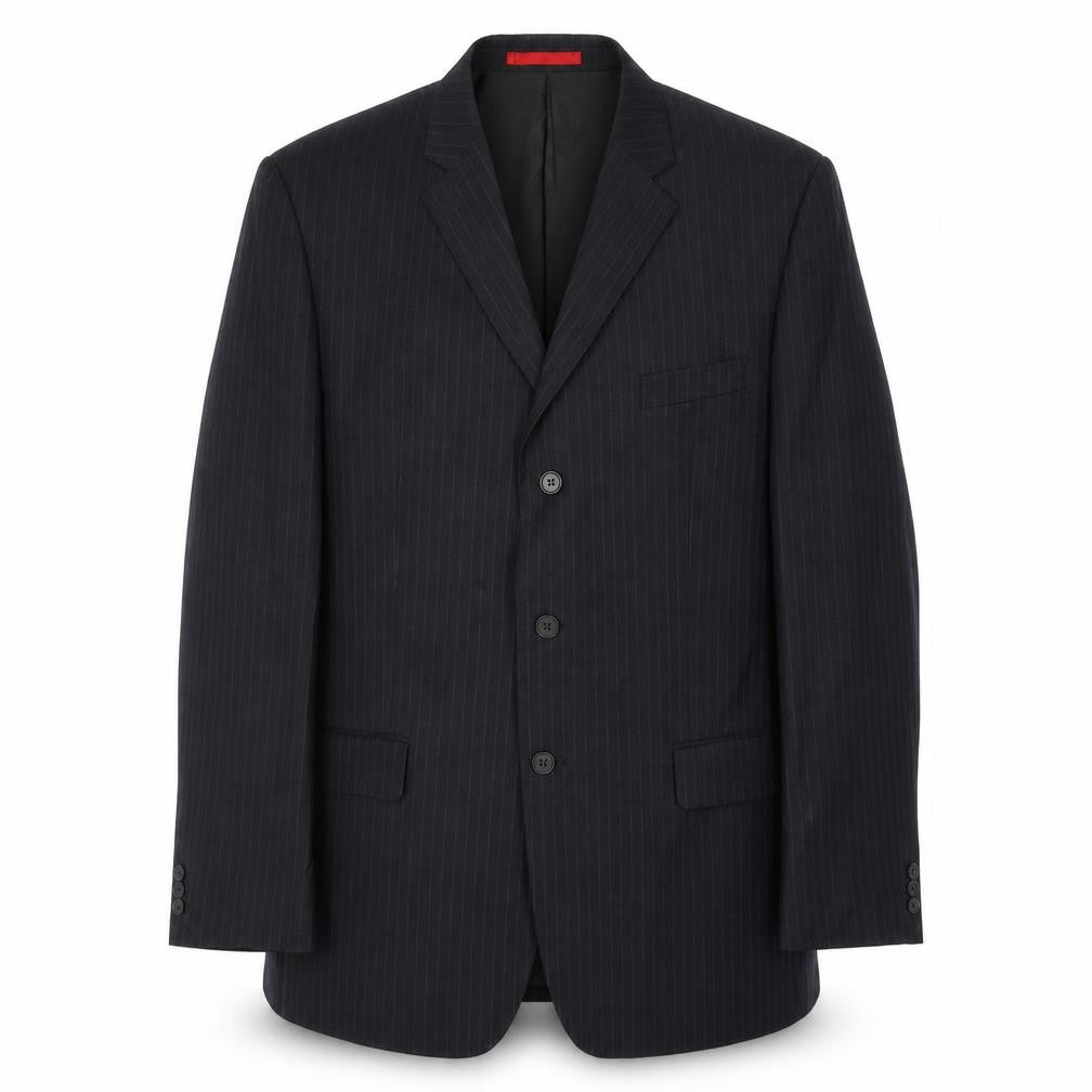 Burton Mens Grey Striped Polyester Jacket Suit Jacket Size 46 Regular