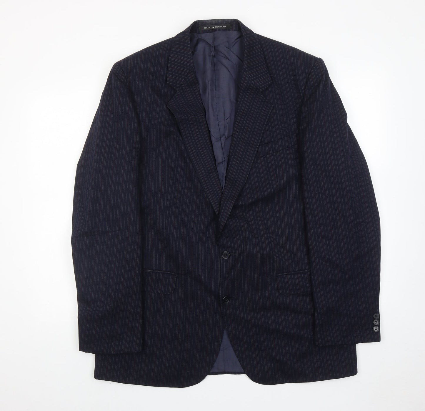 The Label Mens Blue Striped Wool Jacket Suit Jacket Size 44 Regular