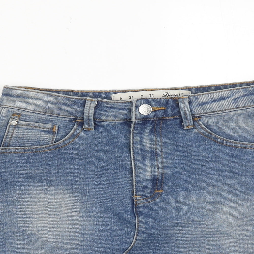 Denim & Co. Womens Blue Cotton A-Line Skirt Size 6 Zip