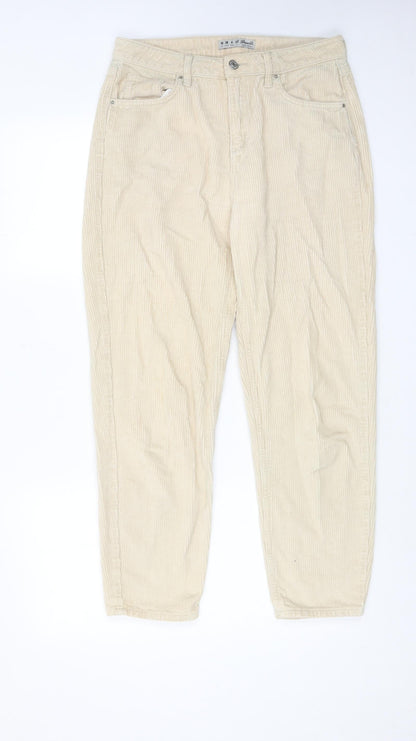 Additional front view of Denim & Co. women’s beige cotton trousers, size UK 10, regular zip