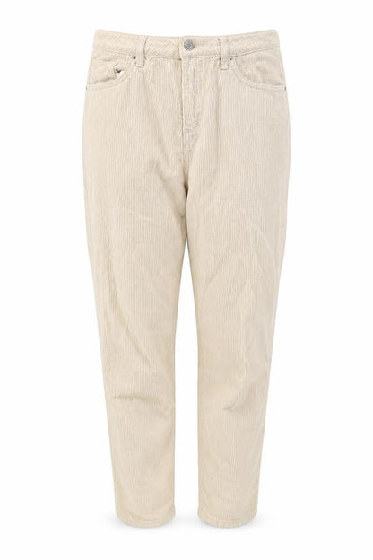 Front view of Denim & Co. women’s beige cotton trousers, size UK 10, regular zip