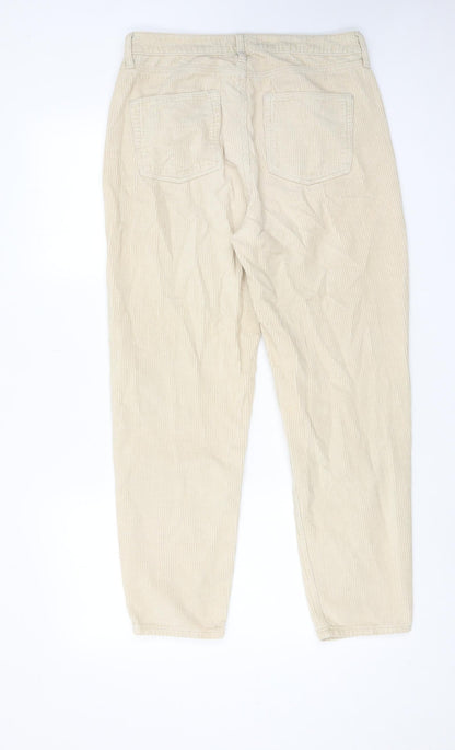 Back view of Denim & Co. women’s beige cotton trousers, size UK 10, regular zip