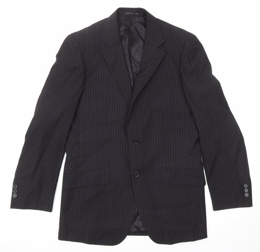 Burton Mens Black Striped Polyester Jacket Suit Jacket Size 36 Regular