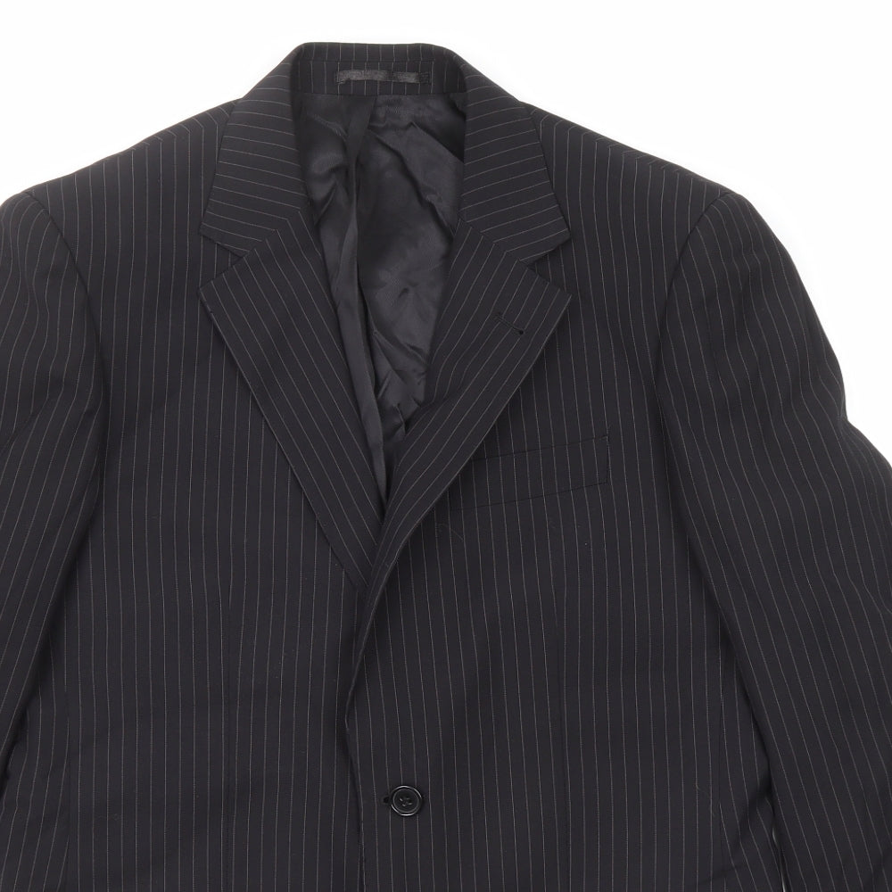 Burton Mens Black Striped Polyester Jacket Suit Jacket Size 36 Regular