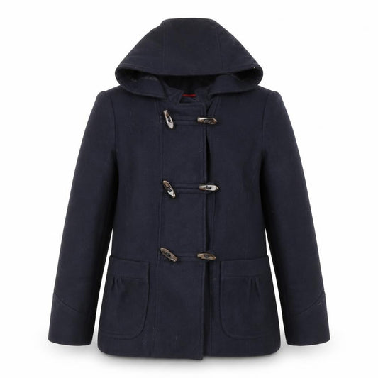 Front view of Red Herring women’s blue overcoat coat, size UK 10, toggle