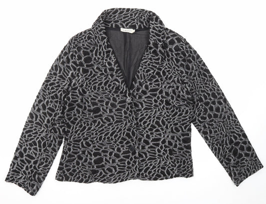 CHIANTI Womens Black Geometric Jacket Blazer Size 18 Button