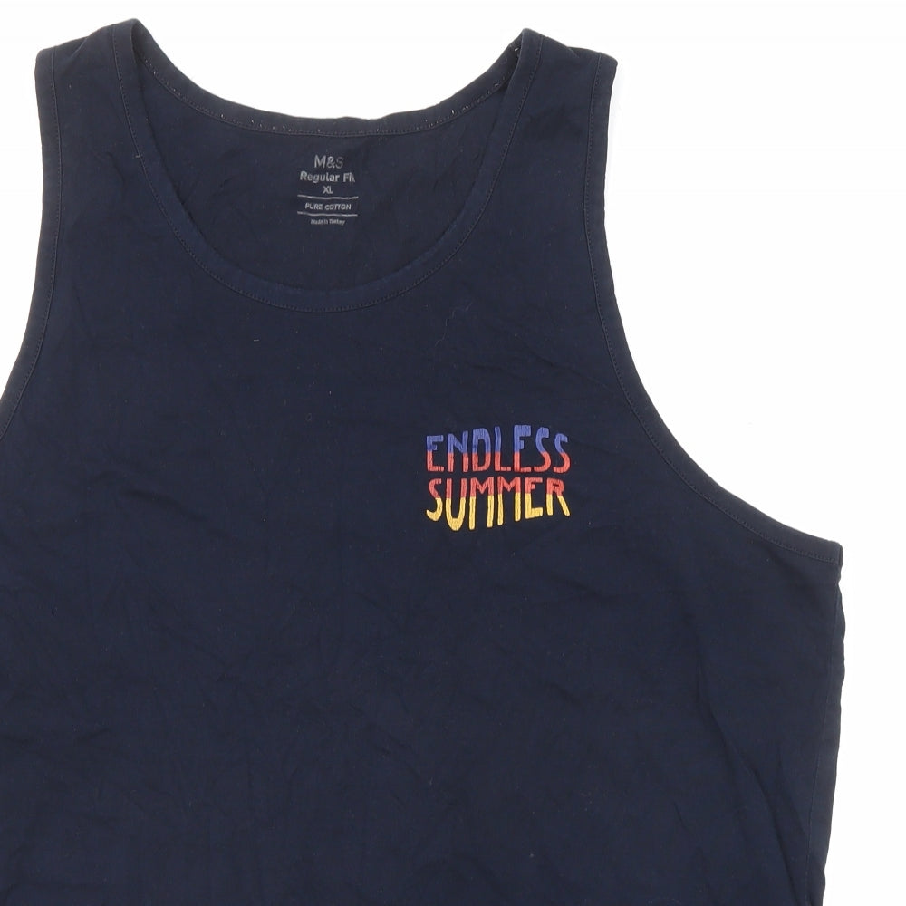 Marks and Spencer Womens Blue Cotton Basic Tank Size XL Round Neck - Endless Summer