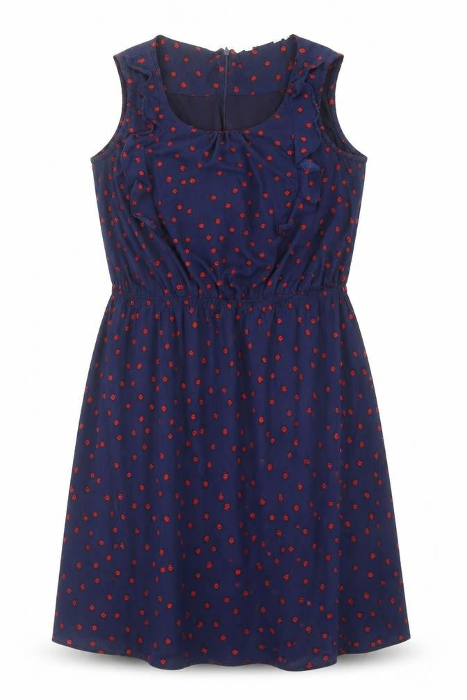 New Look Womens Blue Geometric Polyester A-Line Size 14 Round Neck Zip