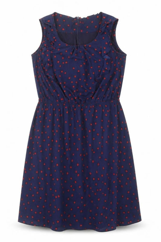 New Look Womens Blue Geometric Polyester A-Line Size 14 Round Neck Zip