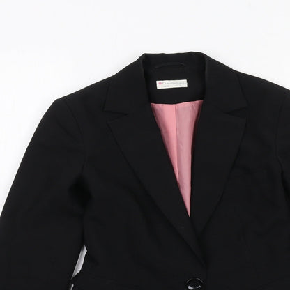 Close-up detail of Miss Selfridge women’s black polyester jacket blazer, size UK 6