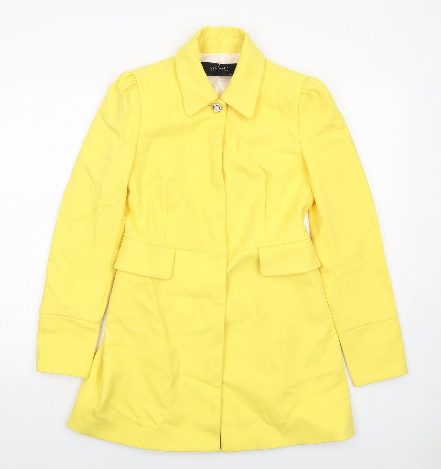 Zara Womens Yellow Overcoat Coat Size S Snap