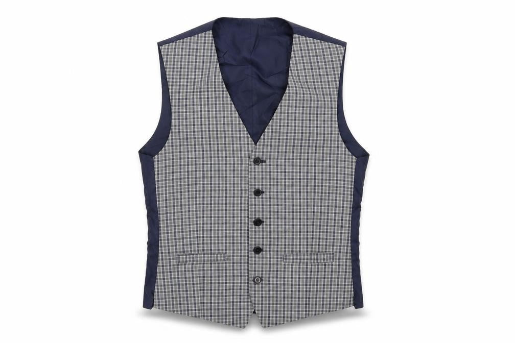 Limehaus Mens Blue Plaid Polyester Jacket Suit Waistcoat Size 36 Regular