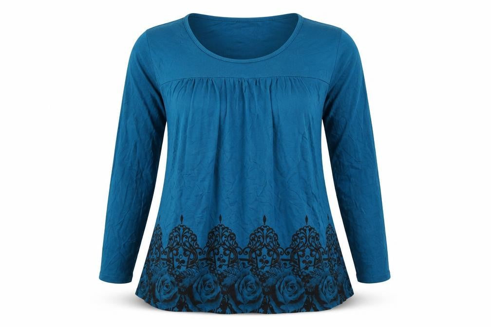 Lotusmile Womens Blue Viscose Basic T-Shirt Size XL Round Neck