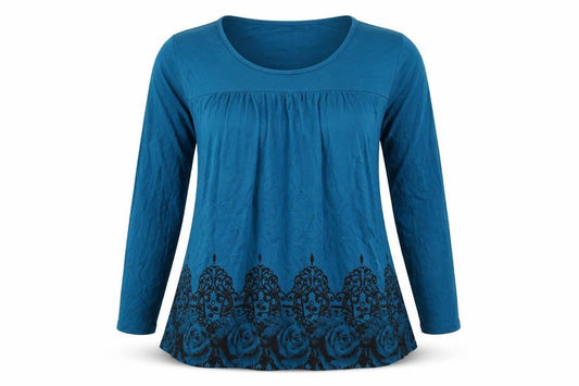 Lotusmile Womens Blue Viscose Basic T-Shirt Size XL Round Neck
