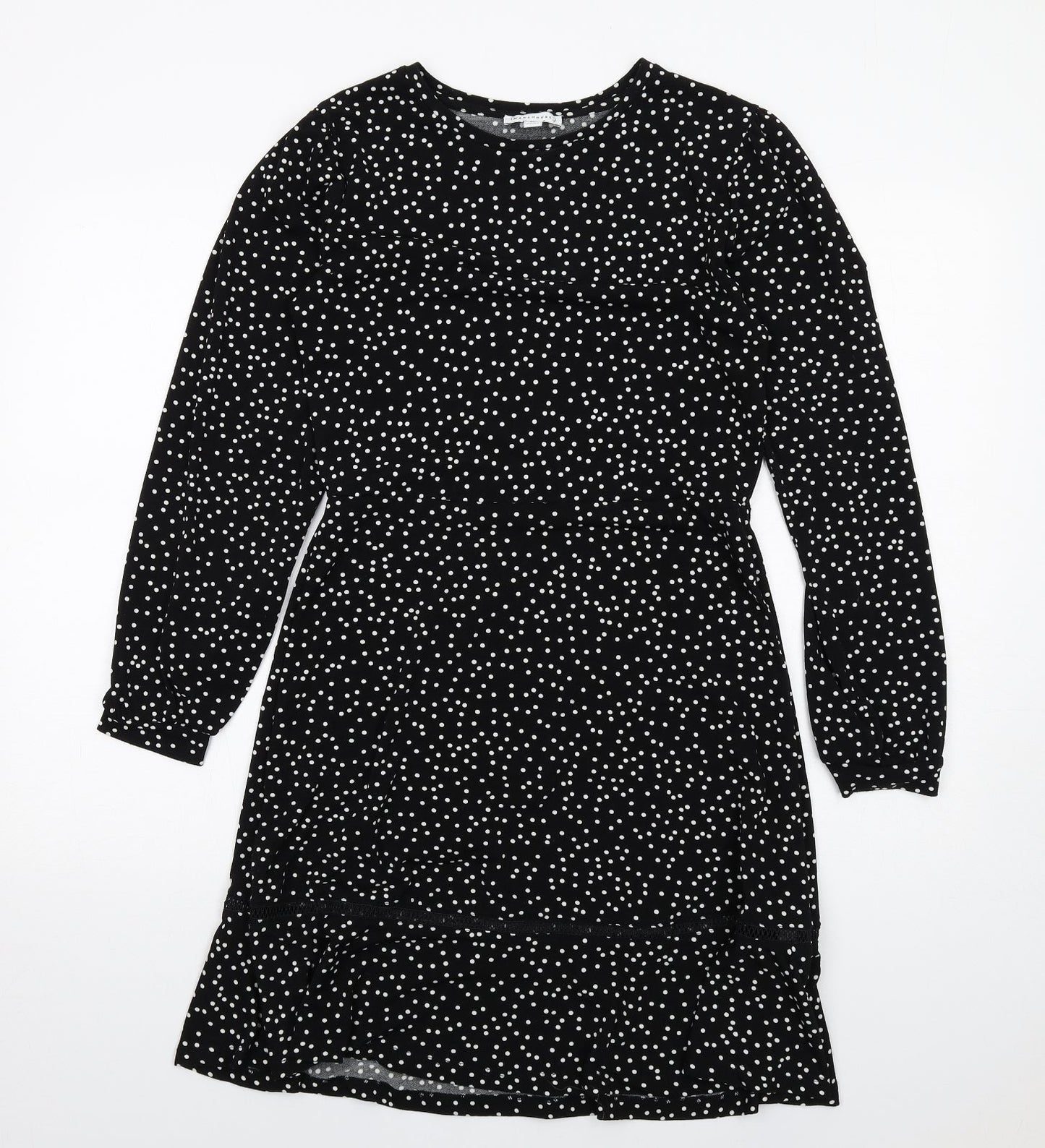 Warehouse Womens Black Polka Dot Polyester A-Line Size 10 Round Neck Pullover