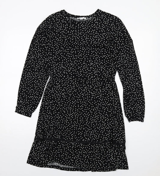 Warehouse Womens Black Polka Dot Polyester A-Line Size 10 Round Neck Pullover