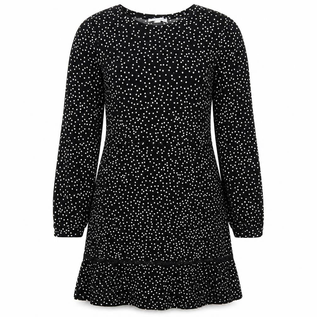 Warehouse Womens Black Polka Dot Polyester A-Line Size 10 Round Neck Pullover