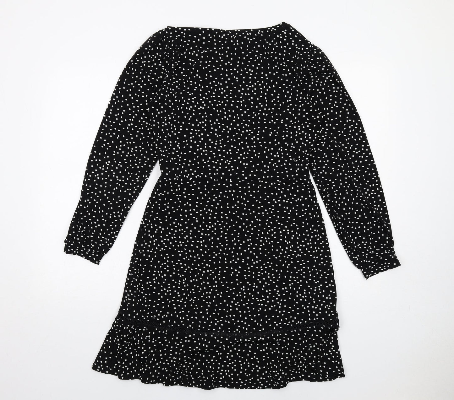 Warehouse Womens Black Polka Dot Polyester A-Line Size 10 Round Neck Pullover