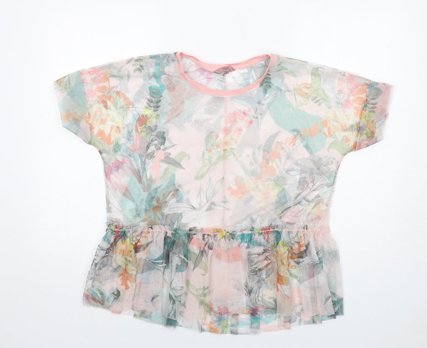 NEXT Womens Multicoloured Floral Polyester Basic T-Shirt Size 10 Round Neck