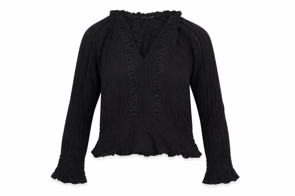 H&M Womens Black Viscose Basic Blouse Size 12 V-Neck