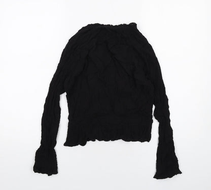 H&M Womens Black Viscose Basic Blouse Size 12 V-Neck