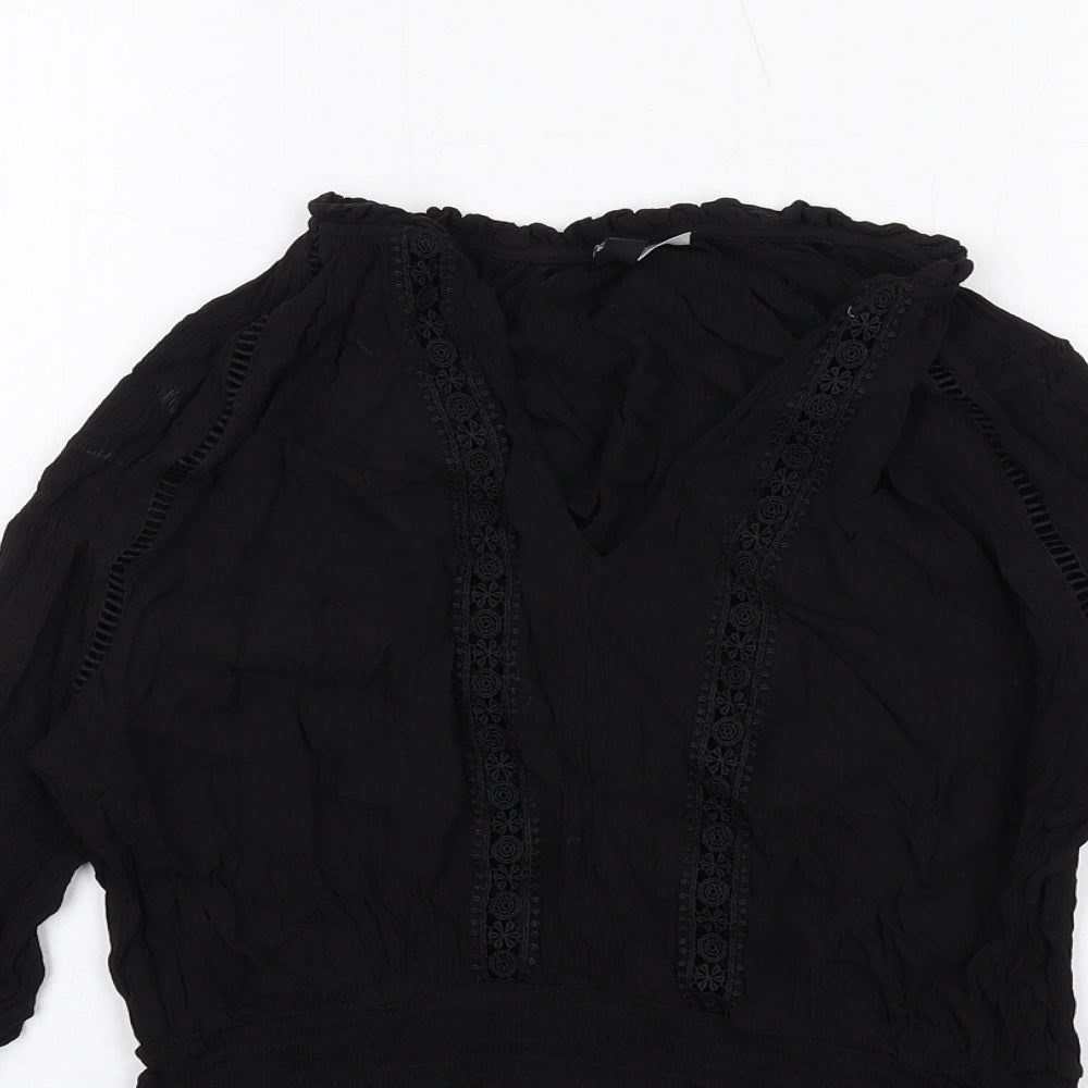 H&M Womens Black Viscose Basic Blouse Size 12 V-Neck