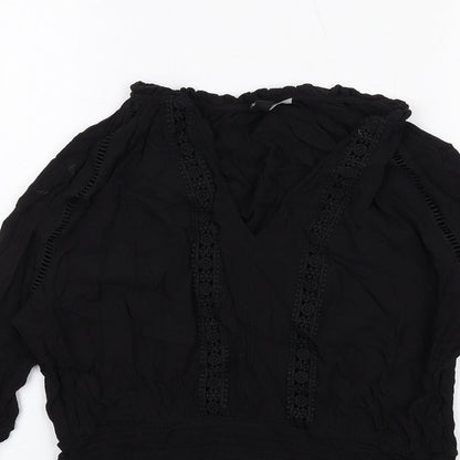 H&M Womens Black Viscose Basic Blouse Size 12 V-Neck