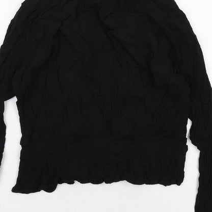 H&M Womens Black Viscose Basic Blouse Size 12 V-Neck