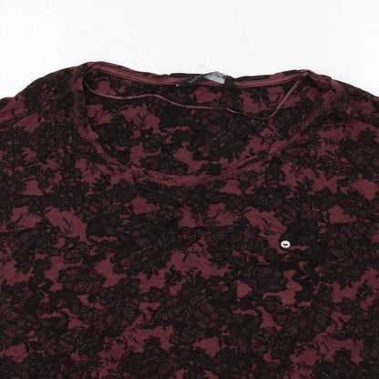Close-up detail of Autograph women’s red geometric viscose basic t-shirt, size UK 18, round neck
