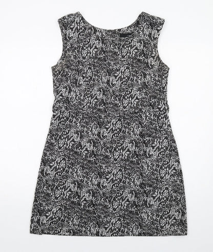 Next Womens Black Animal Print Polyester Shift Size 12 Round Neck Button - Snakeskin pattern