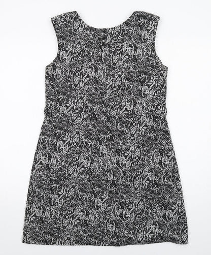 Next Womens Black Animal Print Polyester Shift Size 12 Round Neck Button - Snakeskin pattern