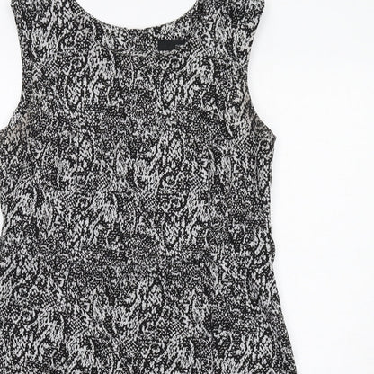 Next Womens Black Animal Print Polyester Shift Size 12 Round Neck Button - Snakeskin pattern