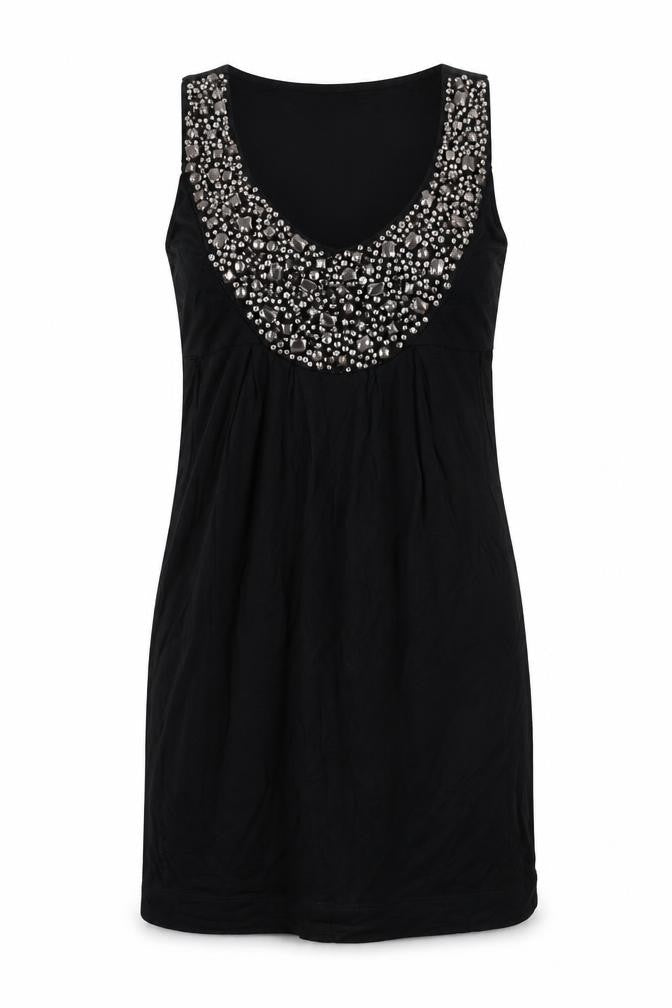 Warehouse Womens Black Viscose Tunic Tank Size 10 Scoop Neck