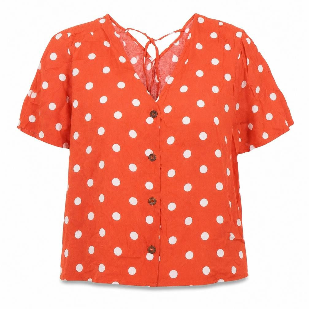 Warehouse Womens Orange Polka Dot Viscose Basic Button-Up Size 18 V-Neck