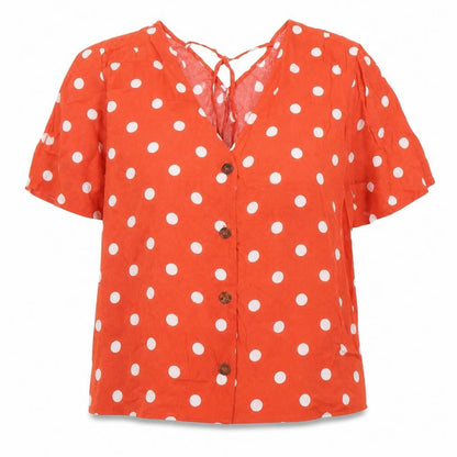 Warehouse Womens Orange Polka Dot Viscose Basic Button-Up Size 18 V-Neck