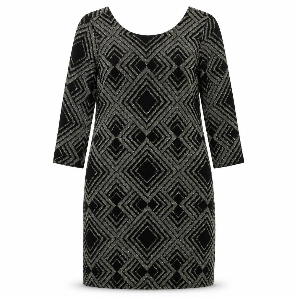 Wallis Womens Black Geometric Nylon A-Line Size 12 Round Neck Pullover