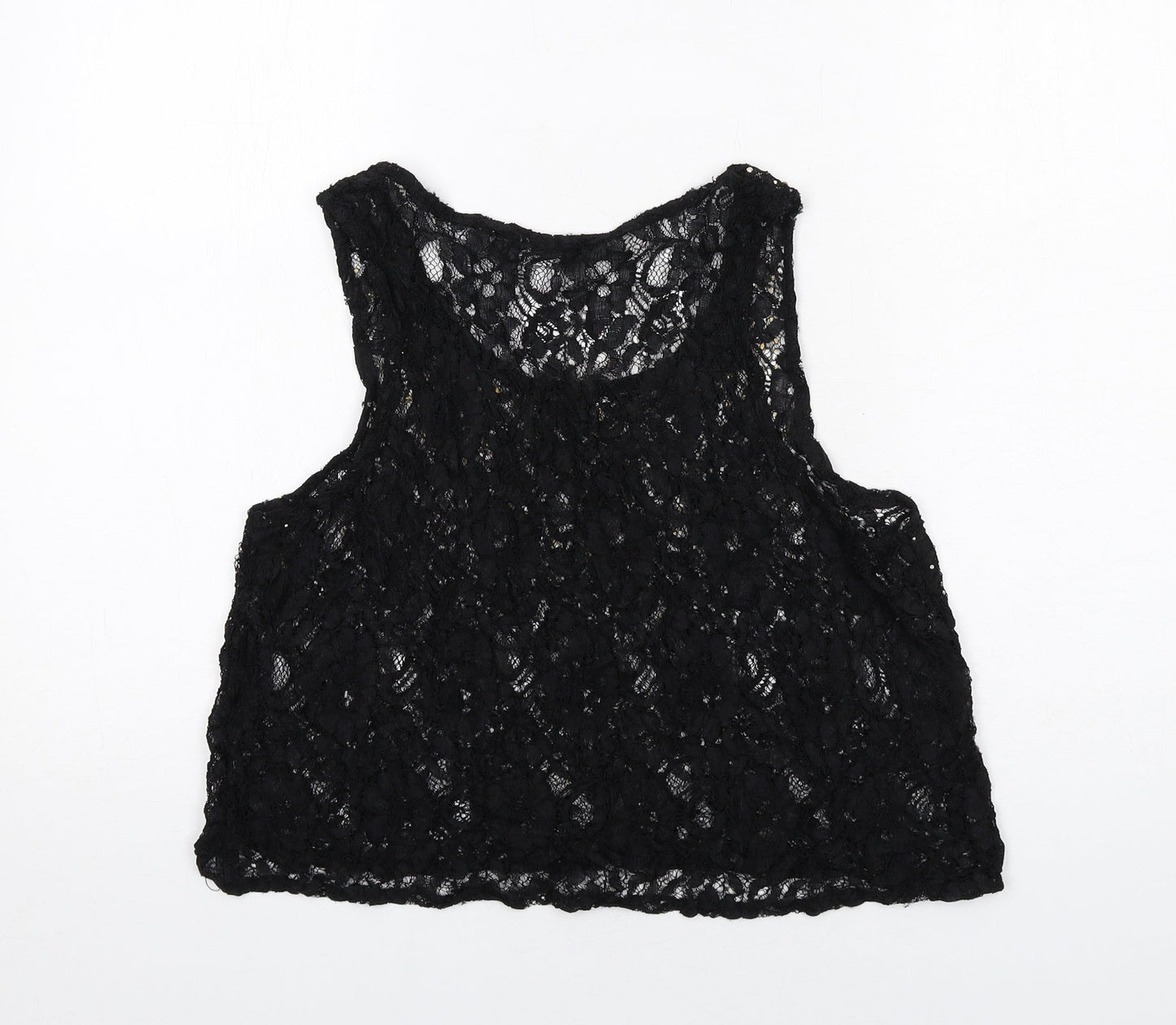Select Womens Black Geometric Polyester Basic Tank Size 16 Round Neck