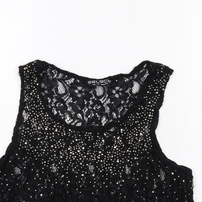 Select Womens Black Geometric Polyester Basic Tank Size 16 Round Neck