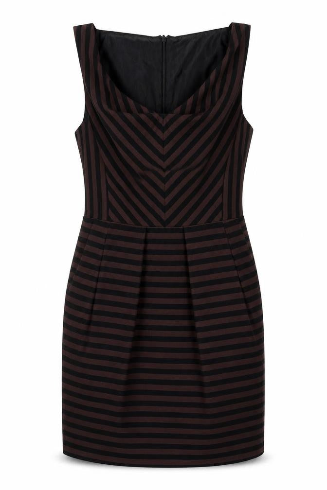 Warehouse Womens Brown Striped Polyester Shift Size 12 Cowl Neck Zip