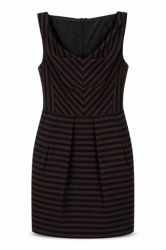 Warehouse Womens Brown Striped Polyester Shift Size 12 Cowl Neck Zip