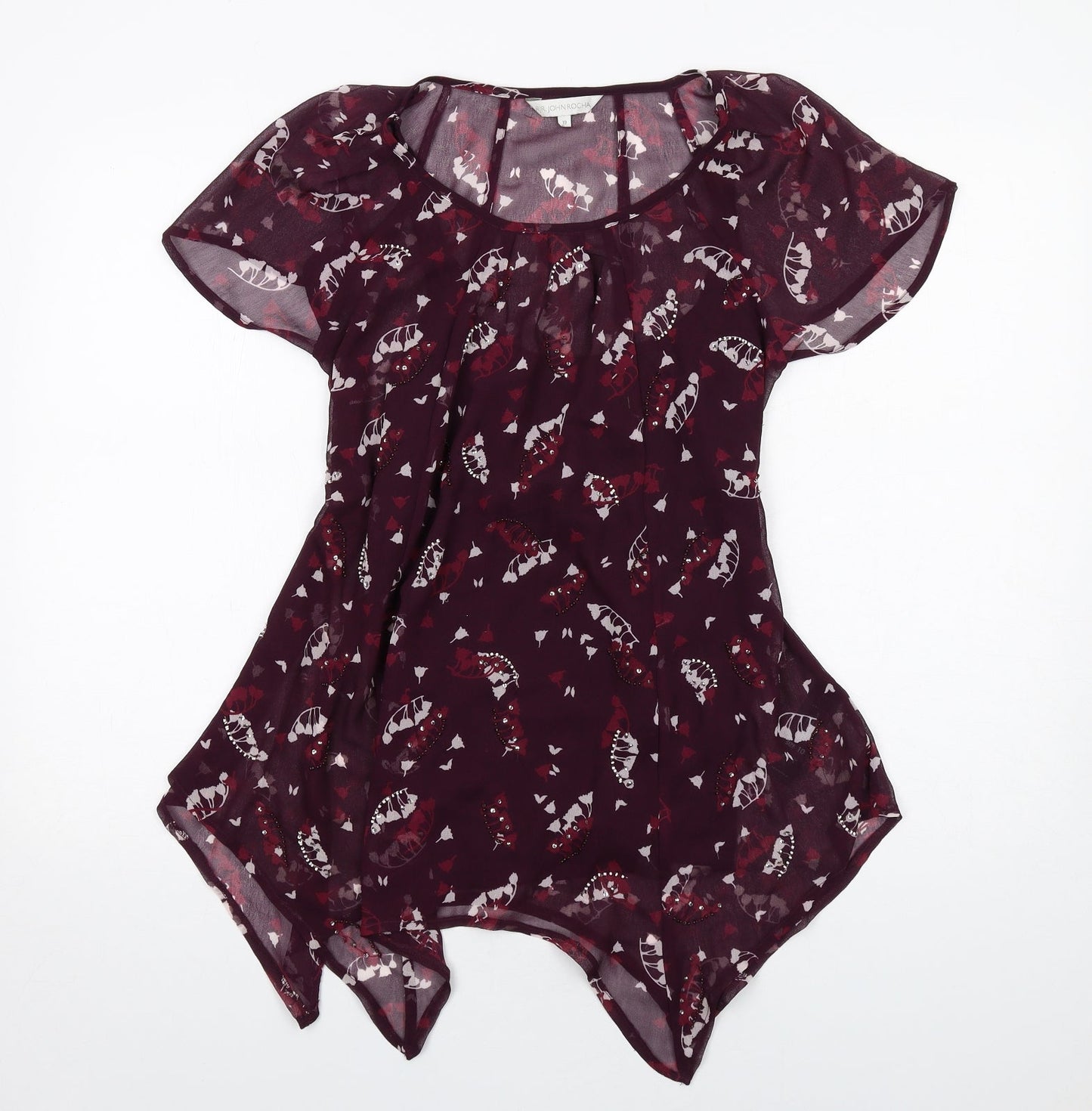 RJR.John Rocha Womens Purple Geometric Polyester Basic Blouse Size 10 Scoop Neck