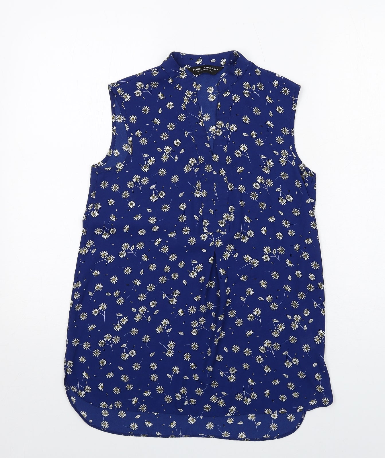 Dorothy Perkins Womens Blue Floral Polyester Basic Blouse Size 6 V-Neck