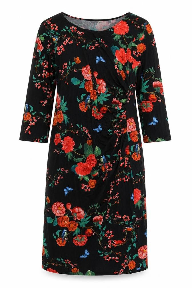 Oasis Womens Black Floral Viscose A-Line Size L Round Neck Pullover