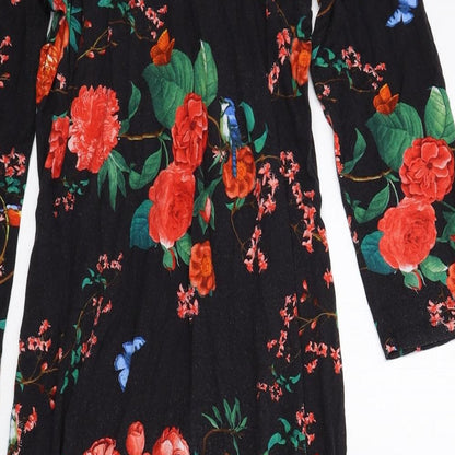 Oasis Womens Black Floral Viscose A-Line Size L Round Neck Pullover