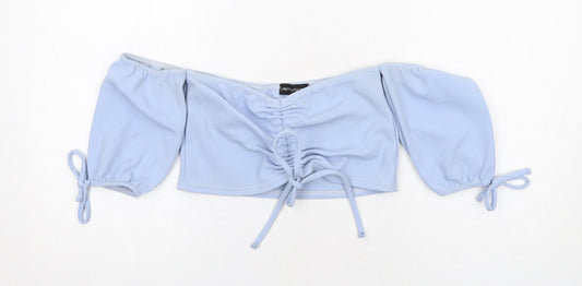 PRETTYLITTLETHING Womens Blue Polyester Cropped Blouse Size 10 Off the Shoulder
