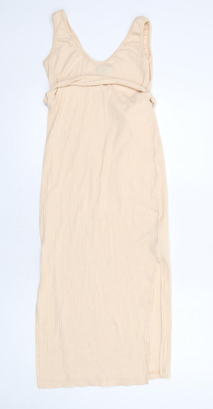 Additional front view of Missguided women’s beige polyester tank dress, size UK 10, v-neck pullover